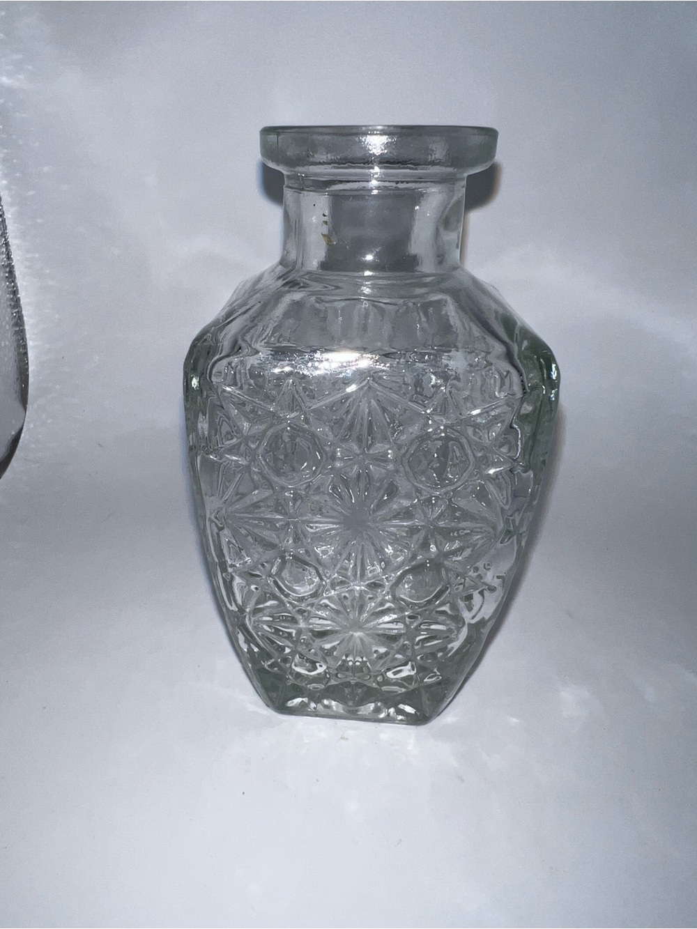 Clear Star Cut Vintage Style Glass Square Decorative Bud Vase